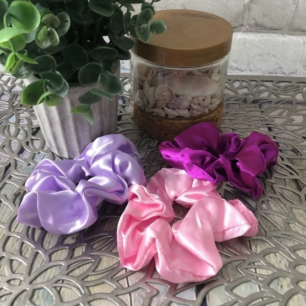 3 New Silk Scrunchies Purple, Lilac, Pink colors